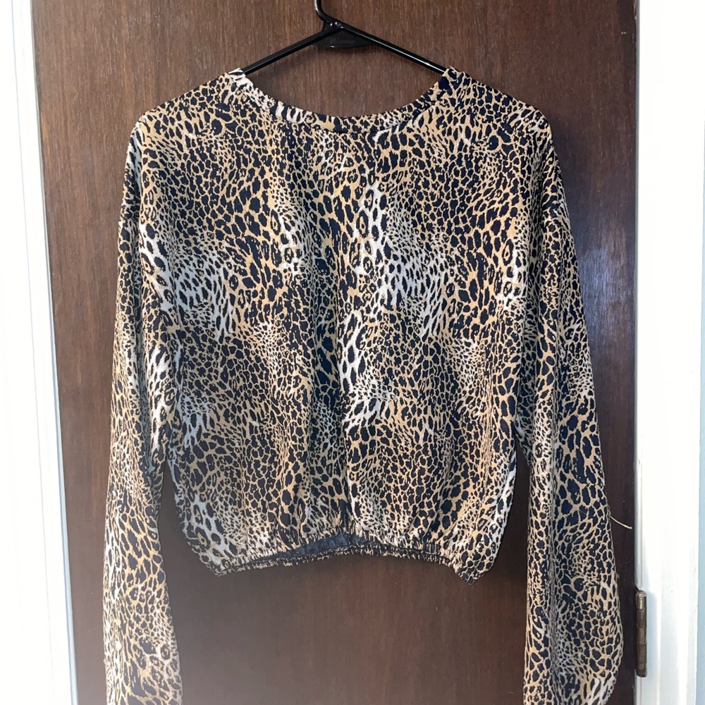Zara Traflauc Leopard Ling Sleeve Top
